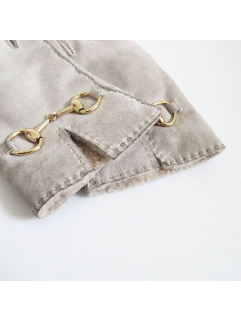 Gucci Horsebit Mouton Gloves Inner Boa Light Gray 6.5 - Picture 3 of 5
